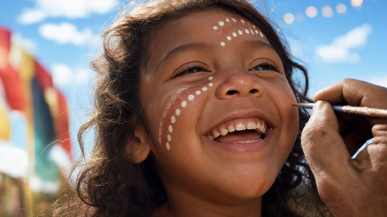A young person being face painted at The Cherbourg Festival.