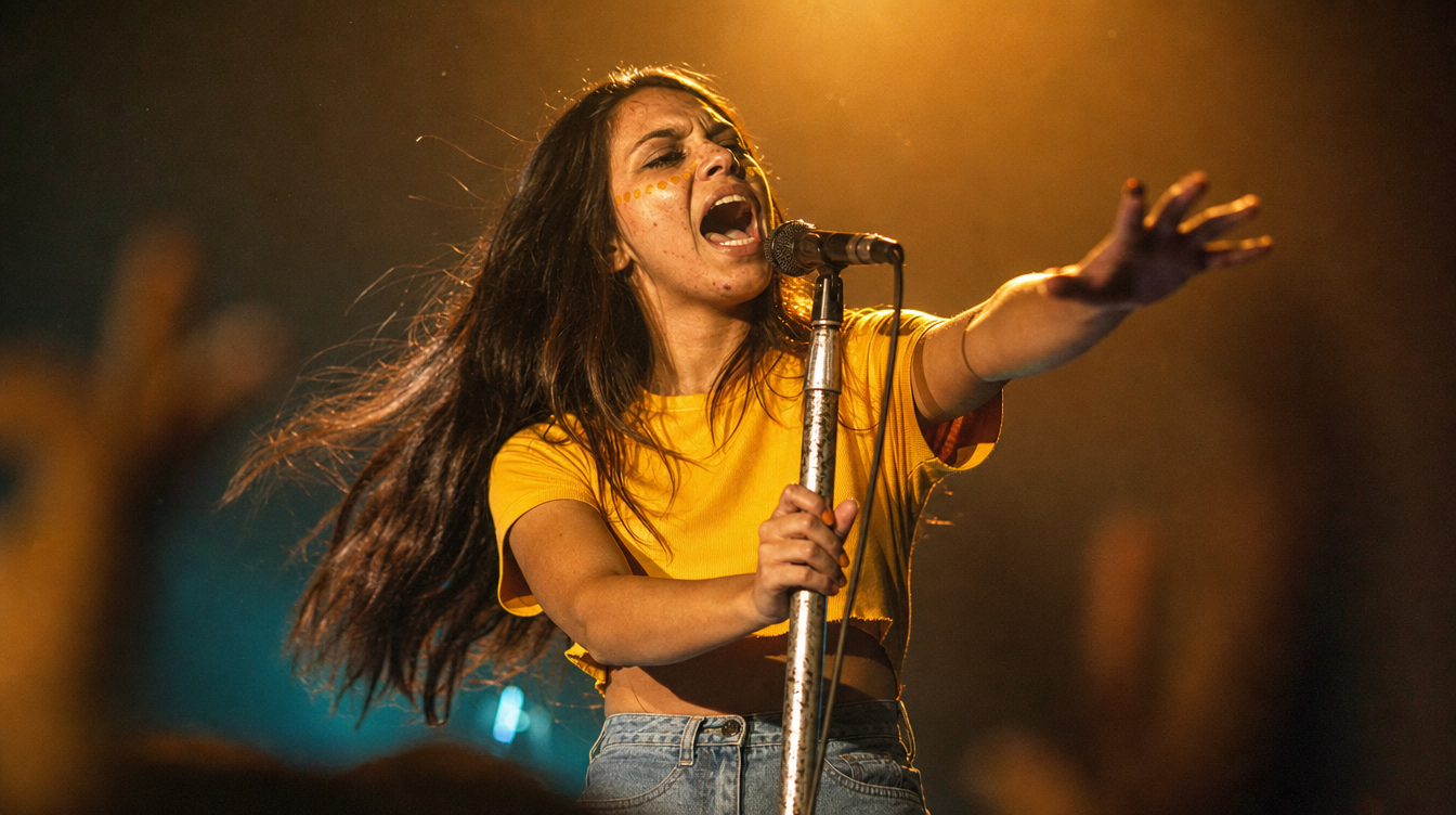 Lead vocalist performing on the main stage.